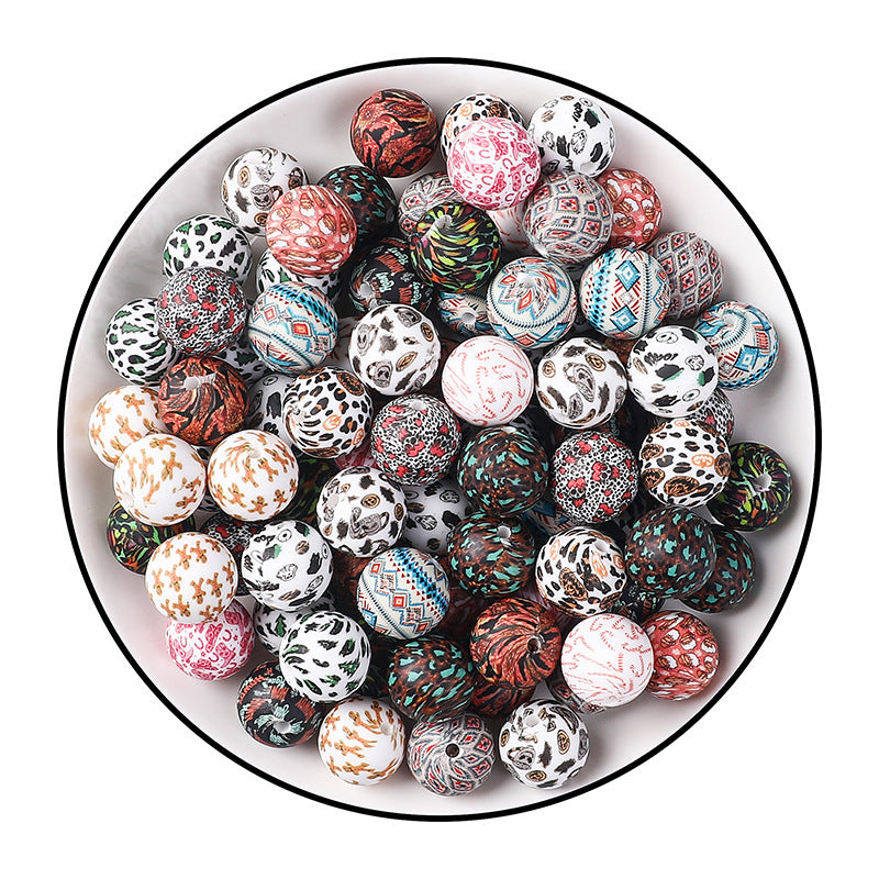 Leopard print water transfer printing circular dispersed silicone beads