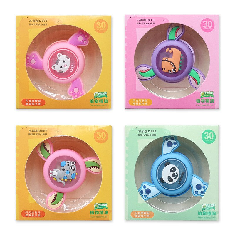 Cartoon gyro mosquito repellent wristband emits light and rotates in three dimensions snap ring(