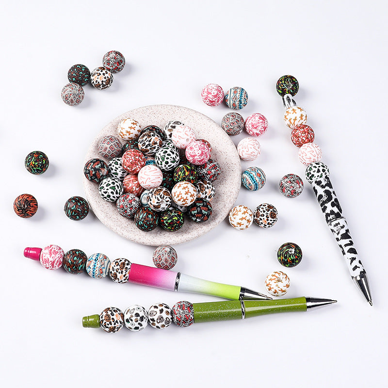 Leopard print water transfer printing circular dispersed silicone beads