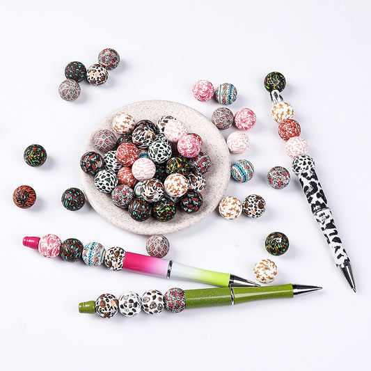 Leopard print water transfer printing circular dispersed silicone beads