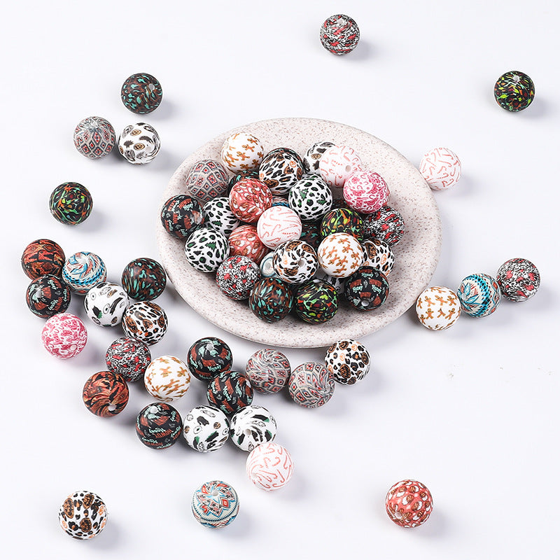 Leopard print water transfer printing circular dispersed silicone beads