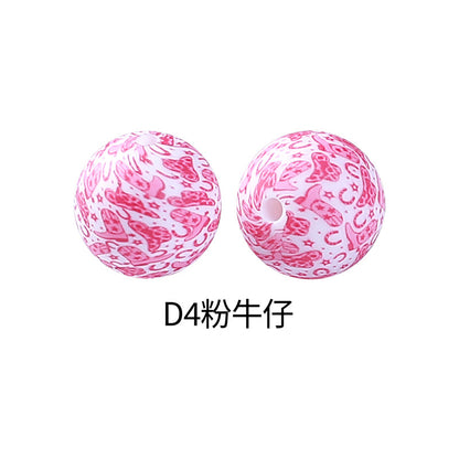 Leopard print water transfer printing circular dispersed silicone beads