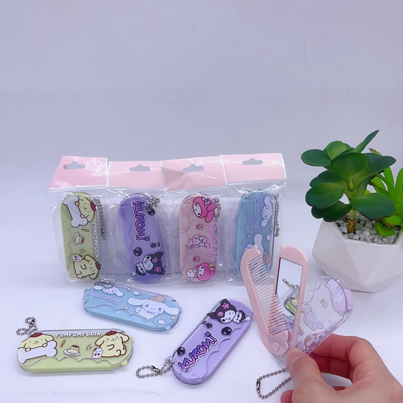 Portable folding comb with mirror