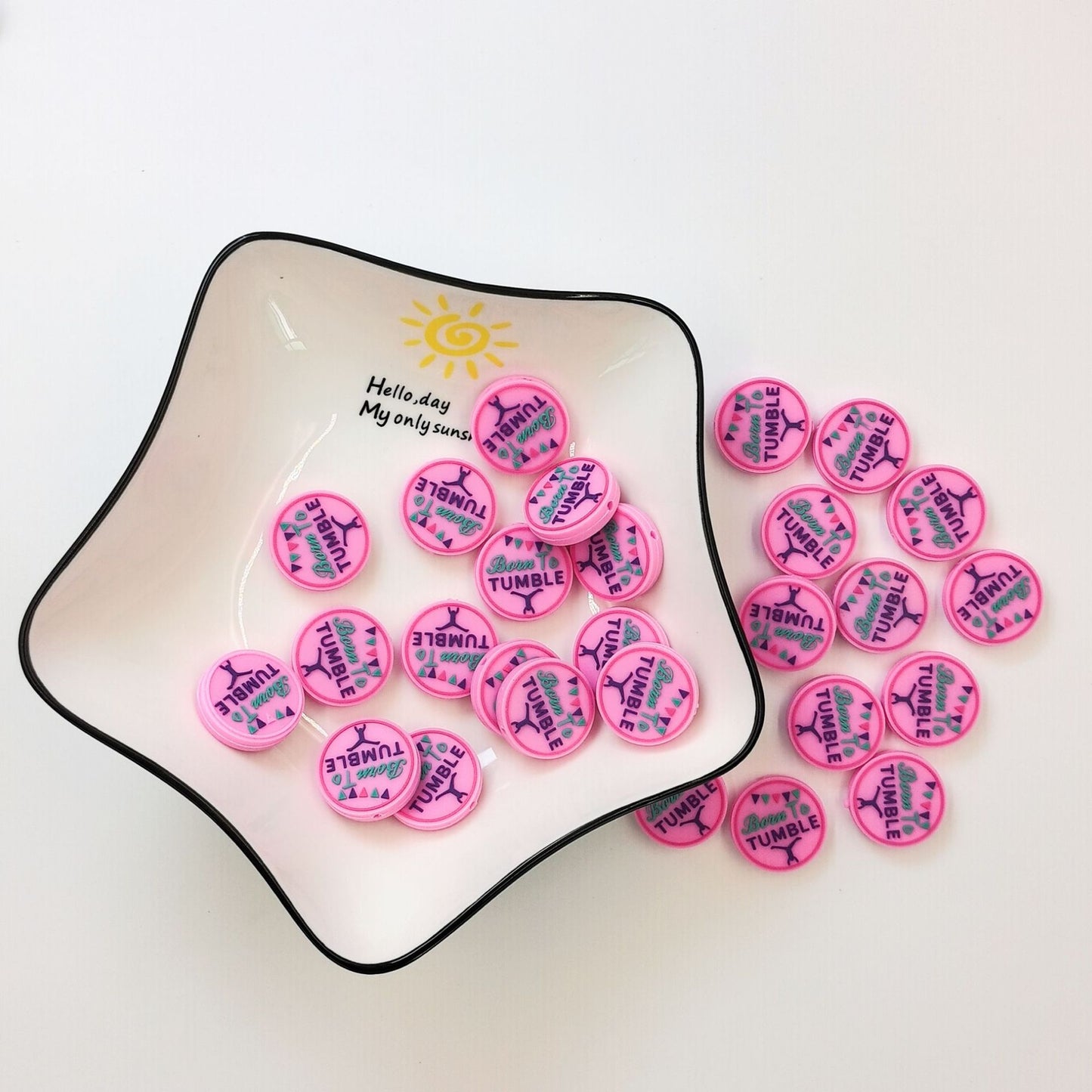 Pink circular silicone cartoon bead