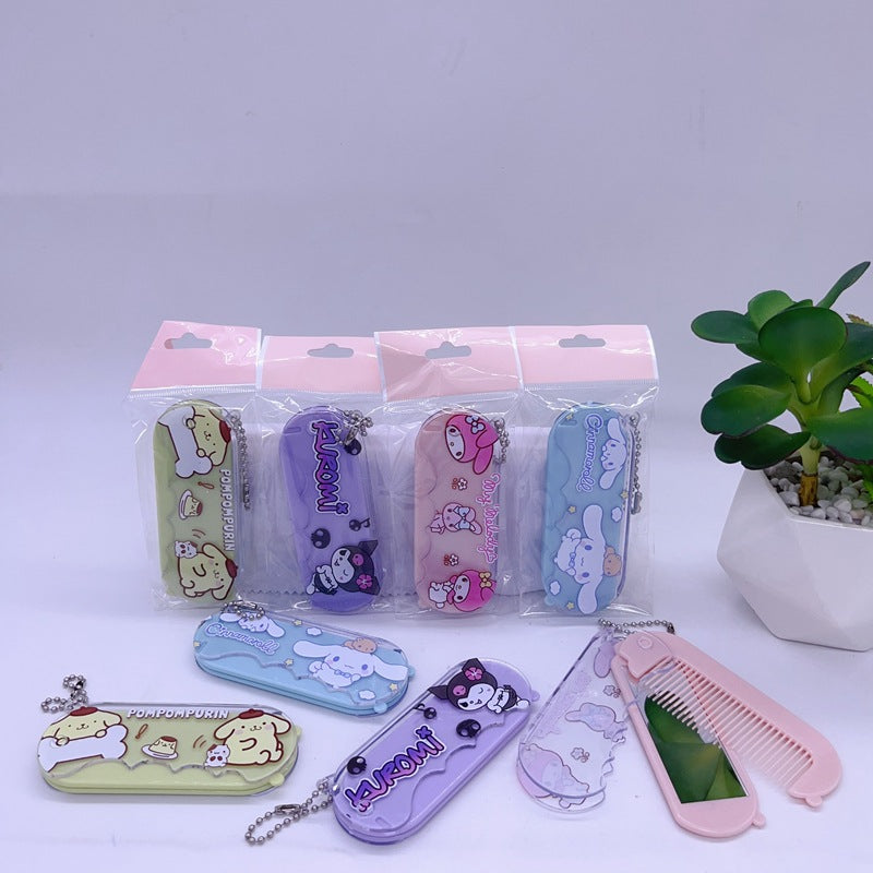 Portable folding comb with mirror